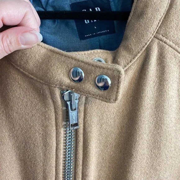 Sold eb GAP Brown Camel Quilted Sleeve Wool Blend Zip Moto Jacket - Picture 6 of 13